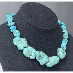 Turquoise Nugget Stone Necklace Chunky Statement Blue Southwestern Boho NEW